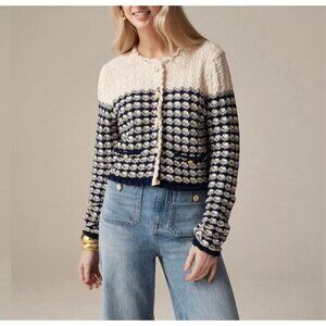 J.Crew Womens XXS Textured Crochet Lady Jacket Cardigan Sweater Blue Beige NWT